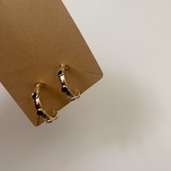 Gold and Green Hoop Earrings Casual Style - Picture 5 of 7